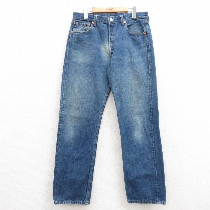 W35/古着 ジーンズ Levis リーバイス 501 メンズ 00s コットン 紺 ネイビー デニム 24jul26 中古 ボトムス ジーパン Gパン ロング パンツ