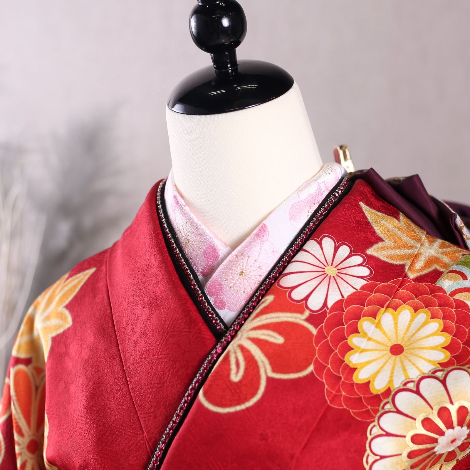 振袖フルセット 振袖セット 振袖 M～Lサイズ 中古 赤×レトロ 美品 成人