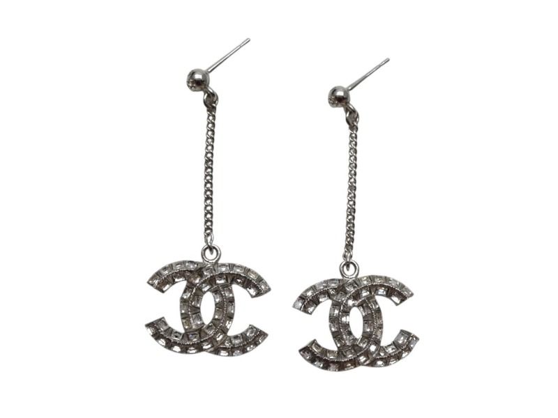 CHANEL シャネル チェーンピアス 重量約11.0g B19V刻印 メタル ラインストーン シルバー クリア 両耳用 ぶら下がり 4c071430