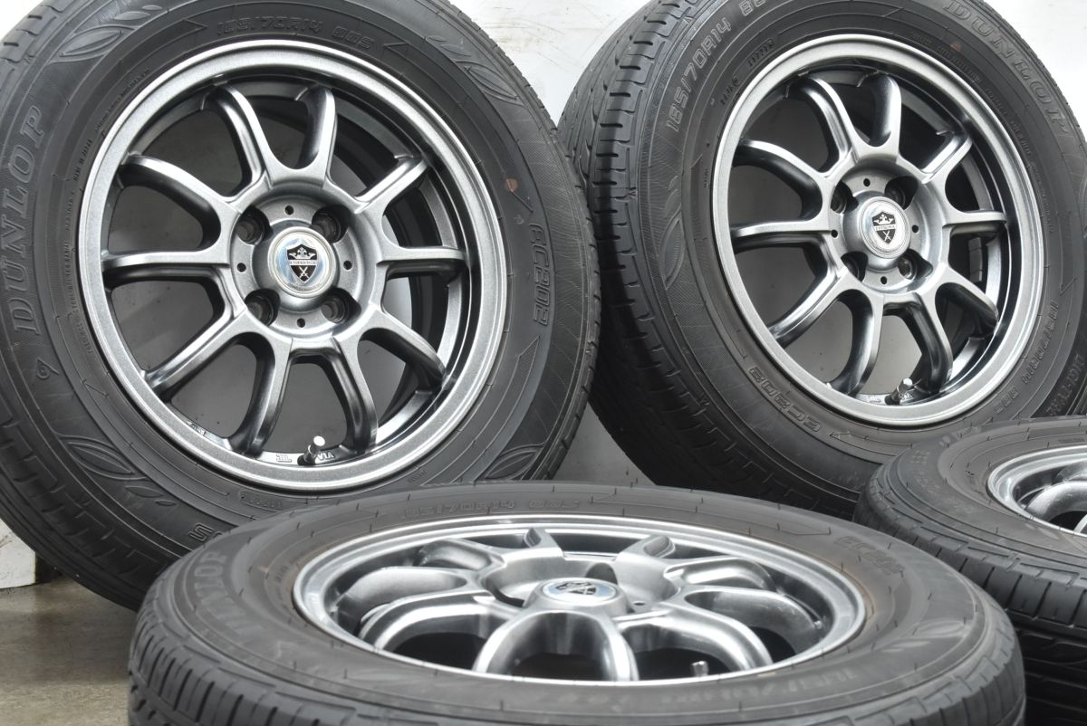 エステローザ 14in 5.5J 38 PCD100 ダンロップ エナセーブ EC202 185 70R14 カローラフィールダー アクア ヤリス ノート フィット