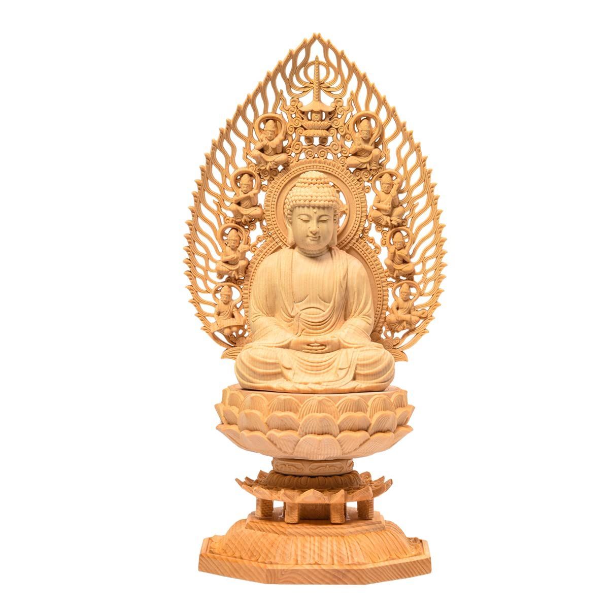数量 釈迦如来 曹洞宗 臨済宗 仏壇仏像 仏像 木彫り 桧木製 繁樓藝雕 祈る 厄除け TheChanger 飛天光背 八角台座 高さ28cm×巾12cm×奥行12cm