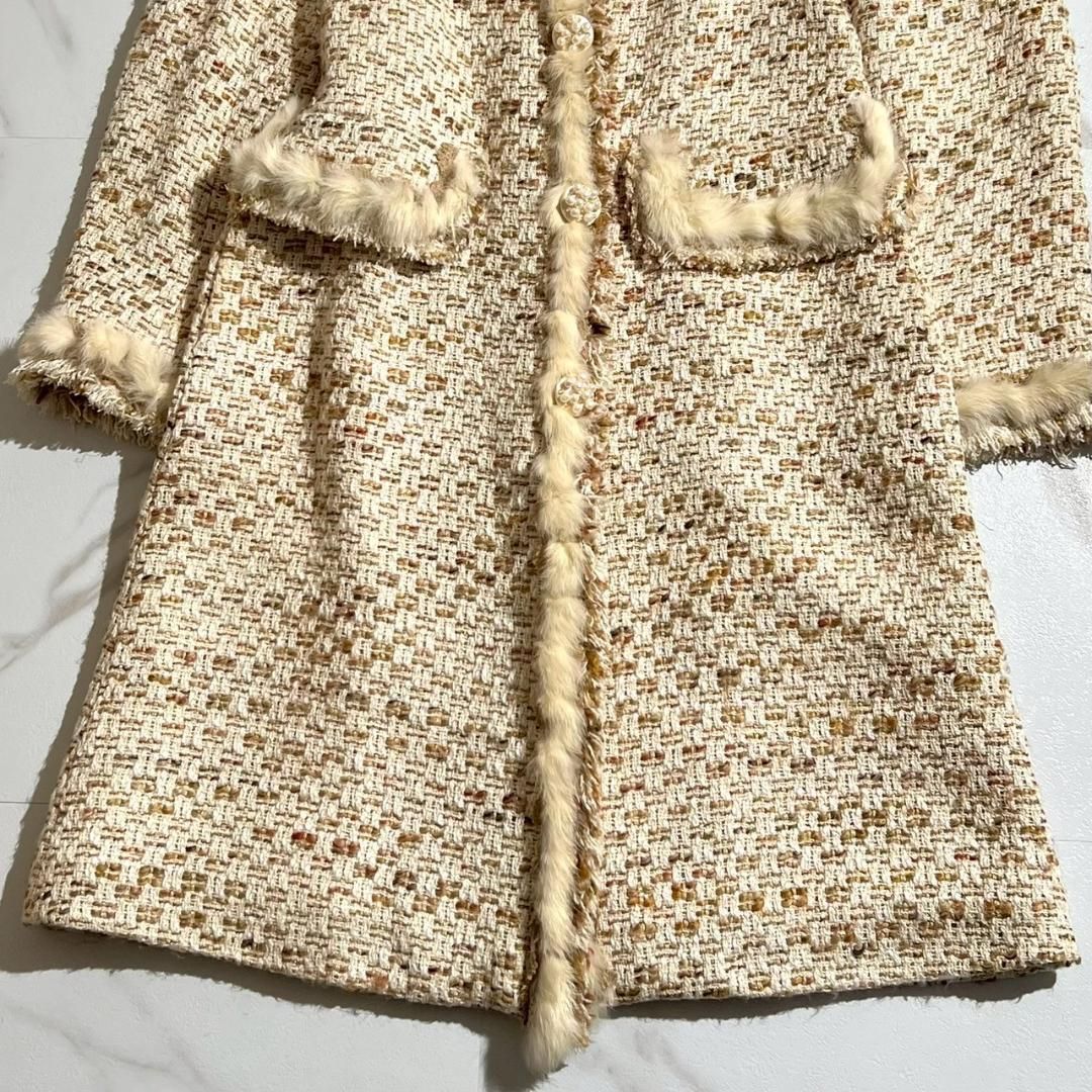 希少✨EPOCA エポカ ラビットファー付き ツイードロングコート 大きい