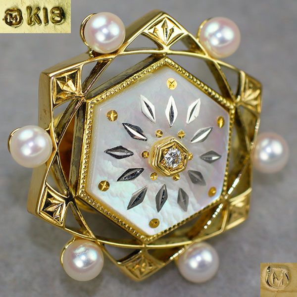 【極美品】ミキモト パール ベビーパール ブローチ　ダイヤモンド K18YG ミキモト K18YG アコヤベビー真珠/パール シェル ダイヤモンド