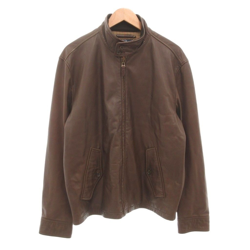 ポロ バイ ラルフローレン Polo by Ralph Lauren ライダースジャケット 革ジャン シングル ポロ刺繍 裏地チェック レザー L ダークブラウン AE AA
