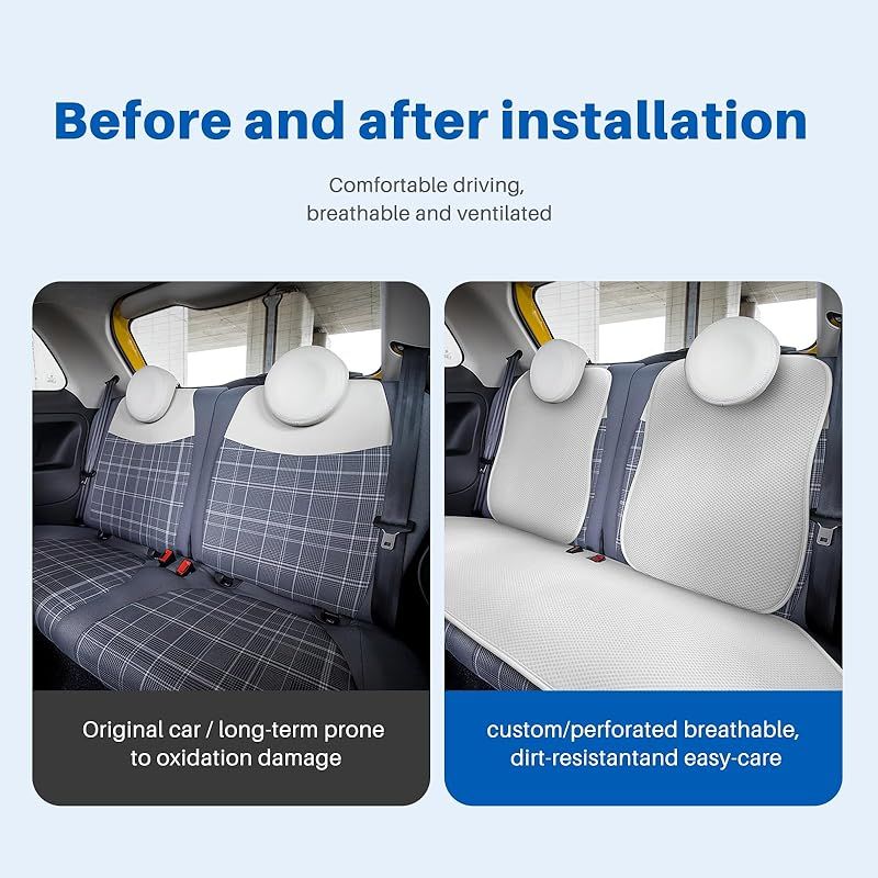 在庫 KUNGKIC フィアット Fiat 500 後部座席 背中 座席シートカバーセット メッシュ式 通気性 蒸れない 熱発散 厚め 柔らかい 汗対策 オールシーズン 汚れ防止 内装パーツ 3枚 白い 0