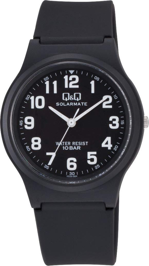 新着商品 メンズ H036-004 ウレタンベルト 防水 ブラック ソーラー アナログ 腕時計 キューアンドキュー