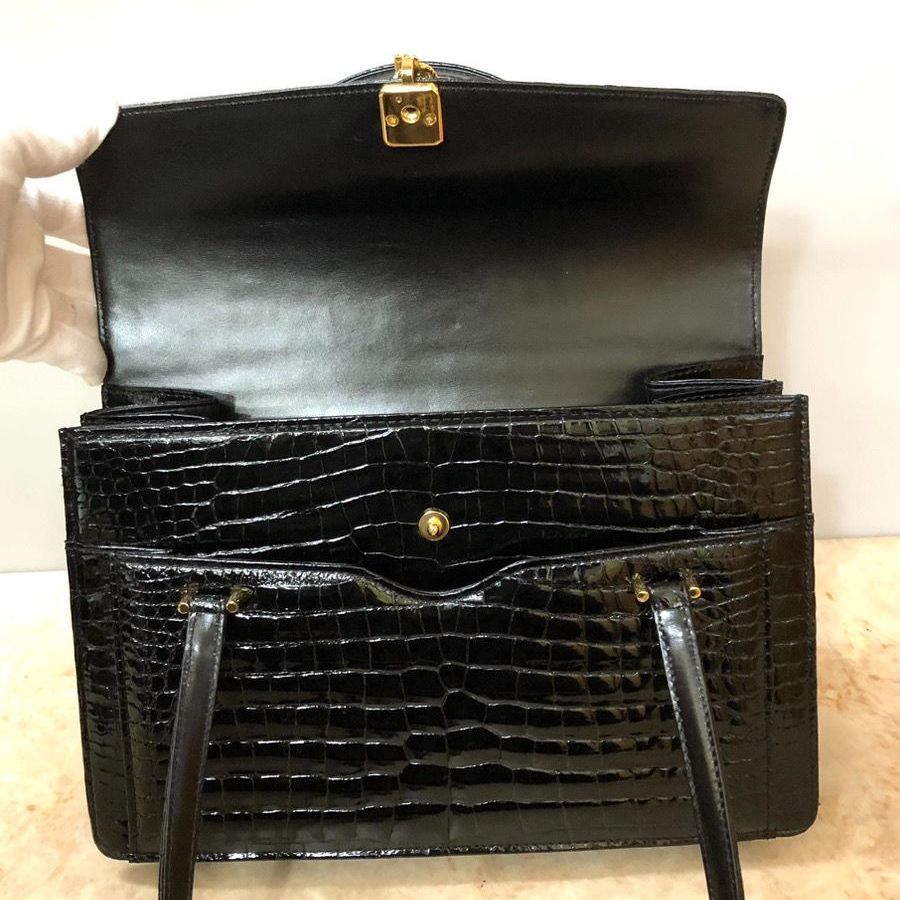 クロコダイル　未使用保管品　シャイニング加工　ハンドバッグ　JRA バッグ カワノバッグ / 【日本製】 センター取り クロコダイル 本革