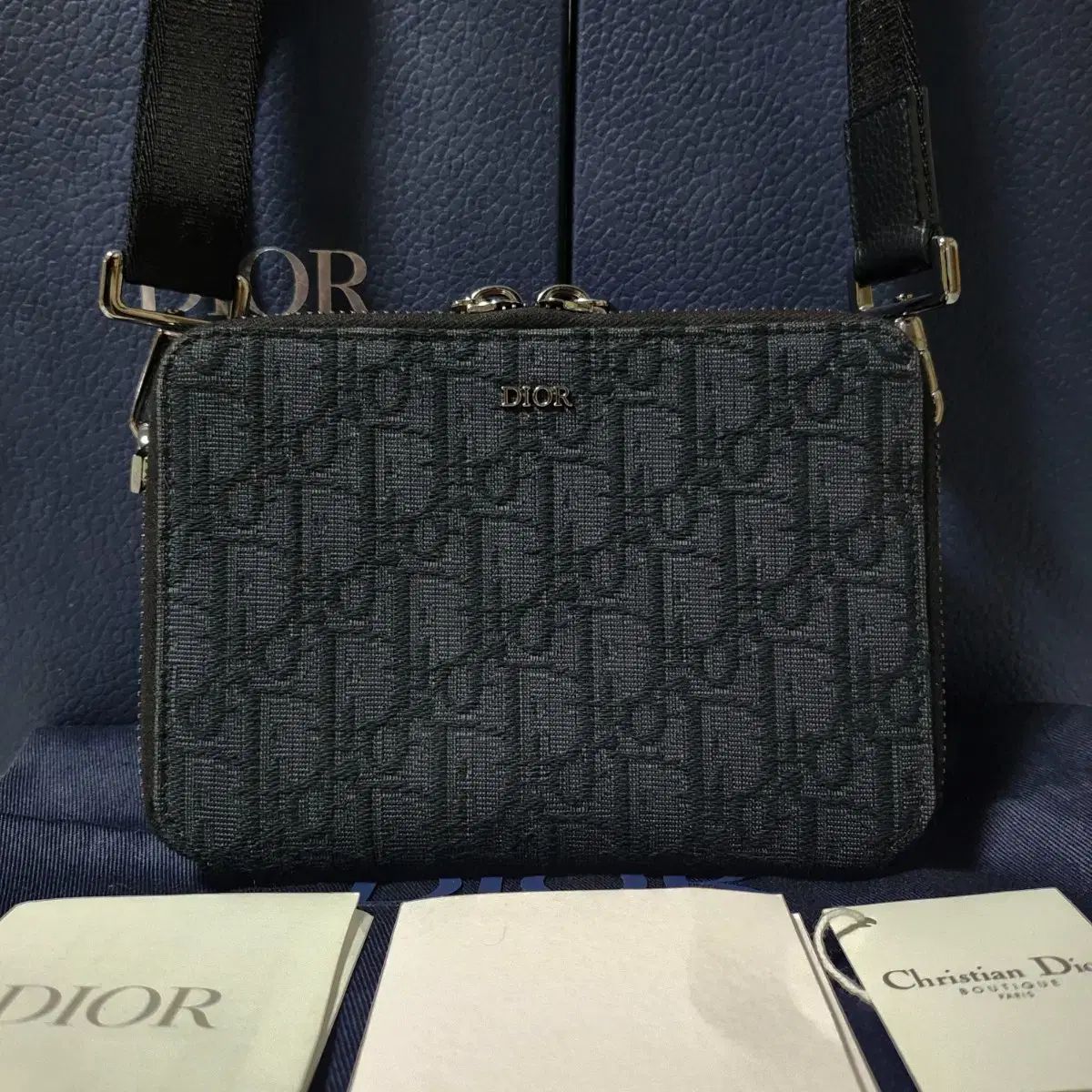 |フルセット Dior オブリーク ストラップ ポーチ メッセンジャーバッグ ブラック