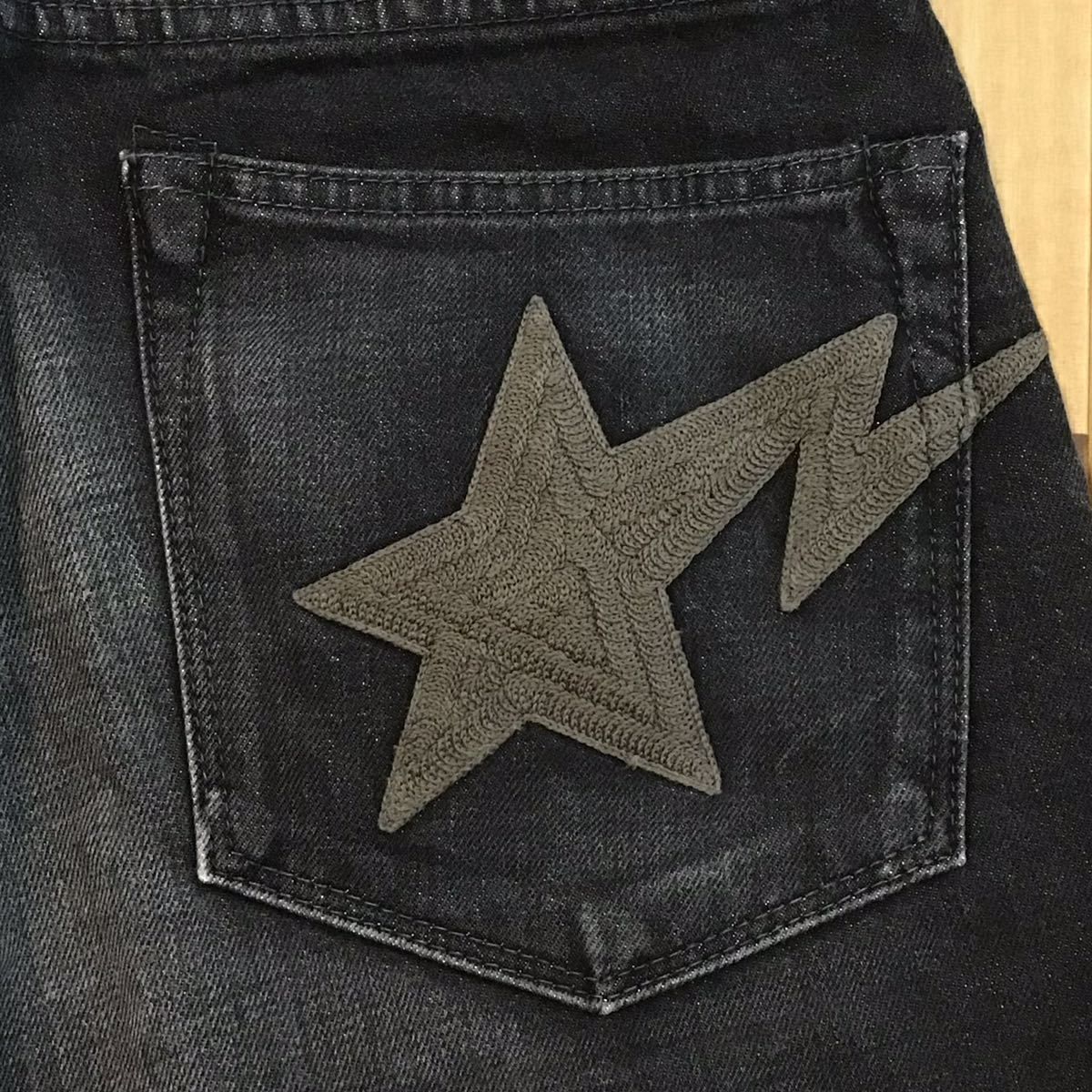 BAPESTA 刺繍 Black Denim ハーフパンツ Sサイズ a bathing ape BAPE