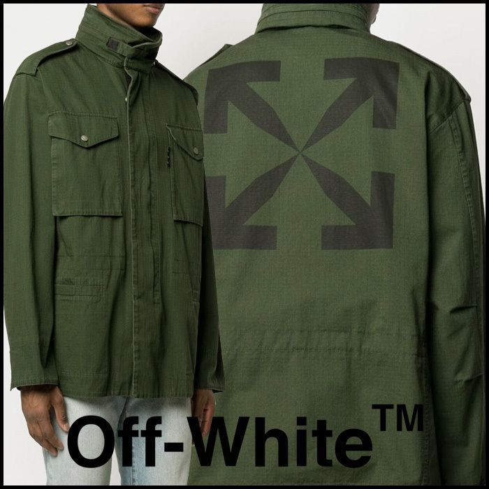 ホワイト/カーキ フード付きジャケット off-white オフホワイト ジャケット フード付き カーキ【新品】 - メルカリ