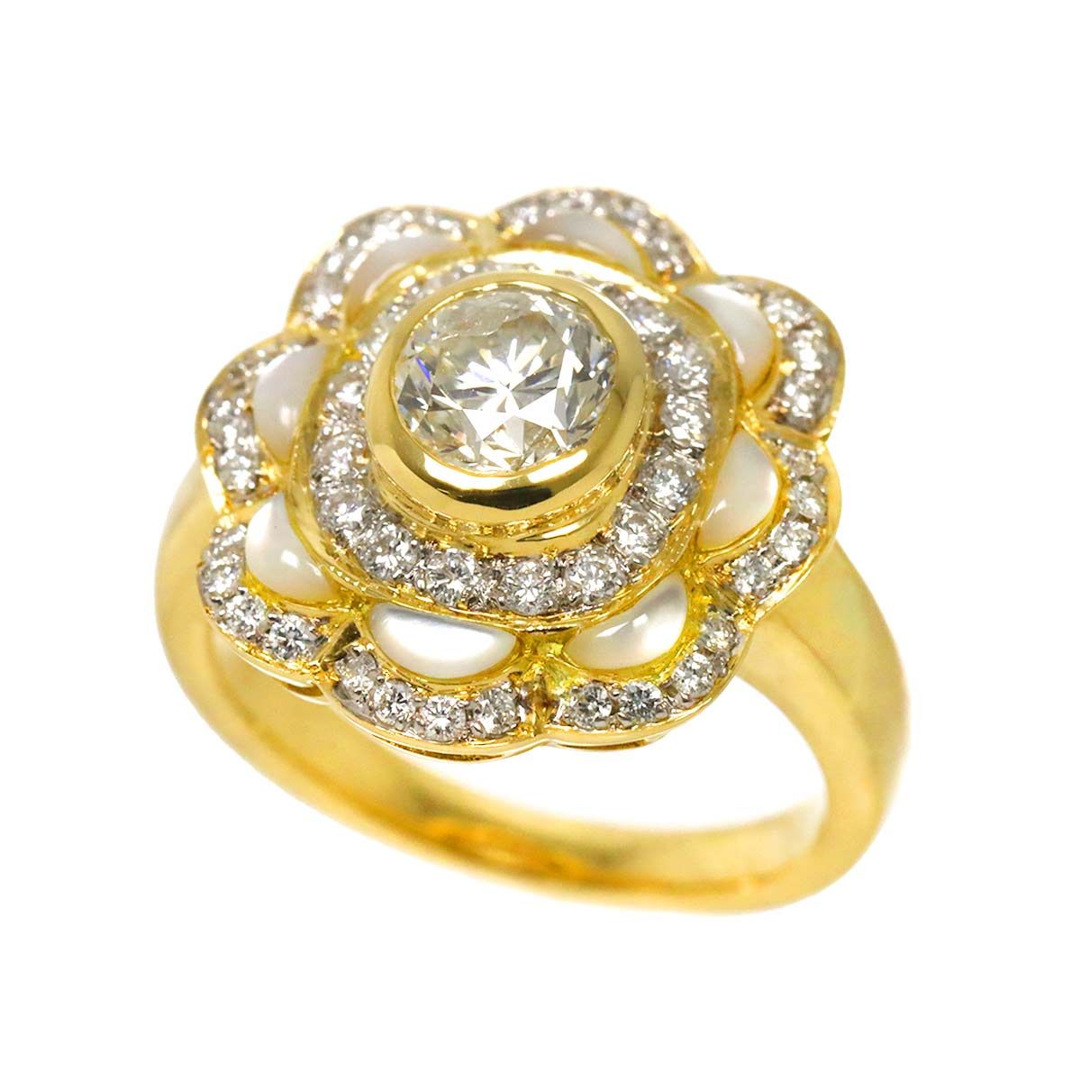 ゴールドリング　ダイヤ入り リング 12.5号 ダイヤ 1.033ct/0.44ct シェル K18 YG イエロー