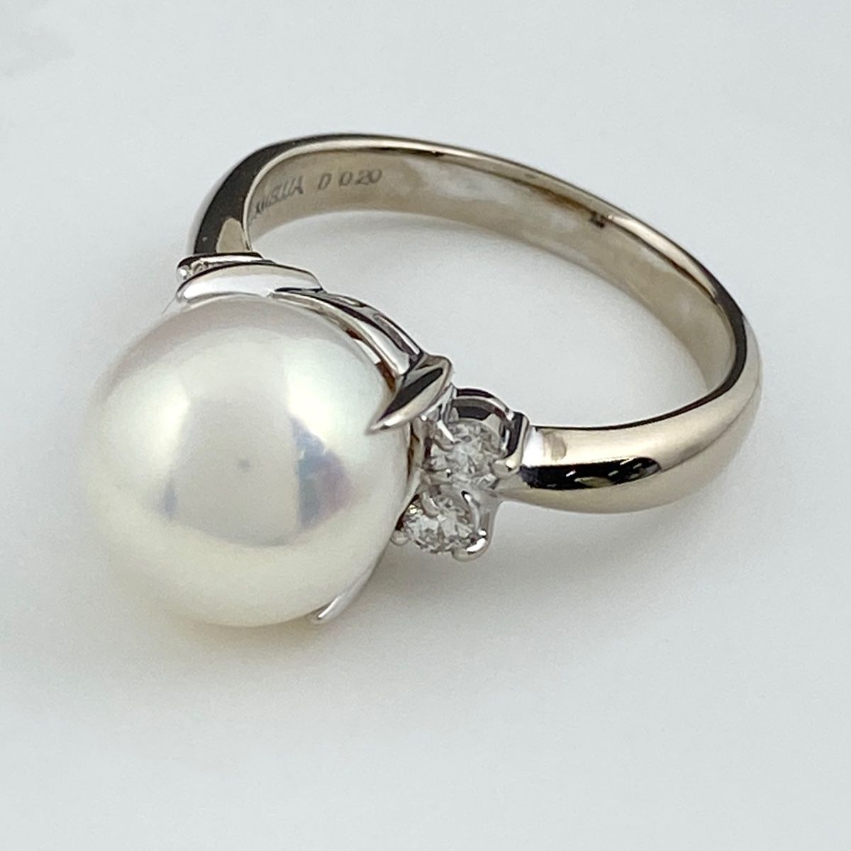 パール デザインリング K18 ホワイトゴールド メレダイヤ 指輪 真珠 ...