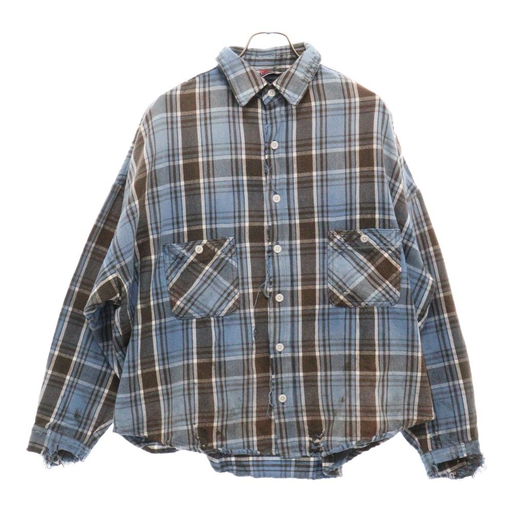 SAINT MICHAEL (セントマイケル) 24AW FRANNEL SHIRT ダメージ加工フランネルシャツ 長袖チェックシャツ ブルー  SM-YS1-0000-024 - メルカリ