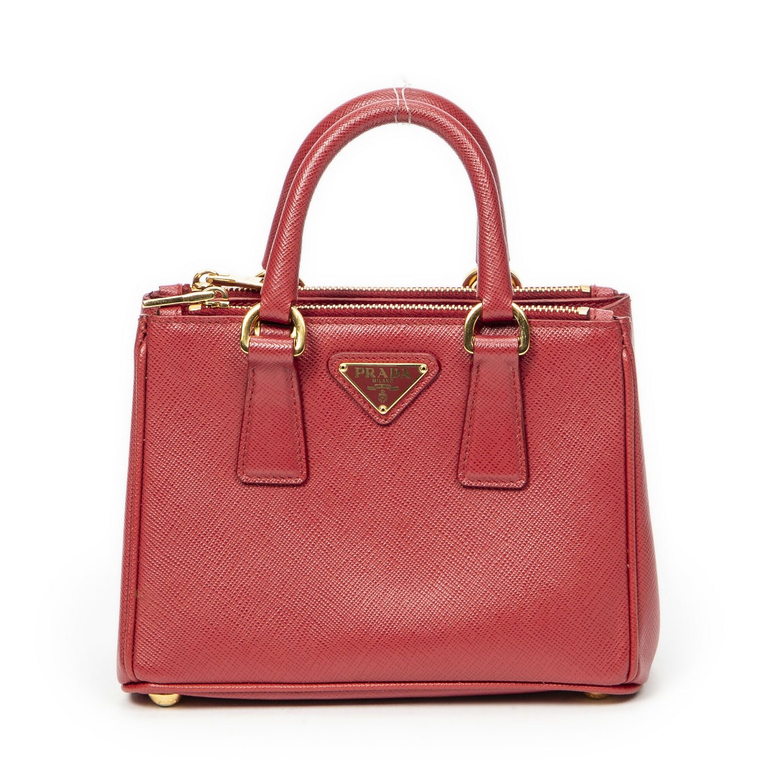 PRADA プラダラージダブルジップ ガレリア トート赤サフィアーノレザーA