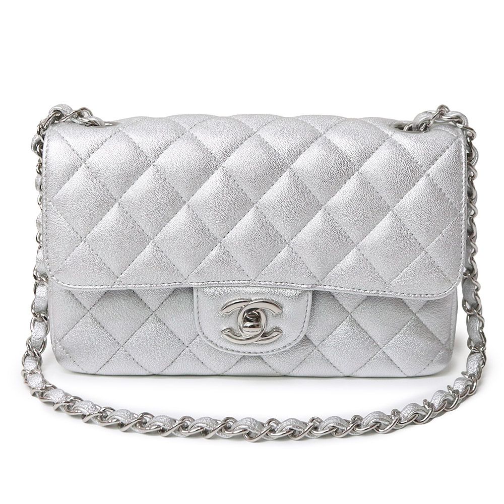 美品【シャネル】ラムスキンレザーショルダーバッグ シルバー CHANEL シャネル マトラッセ ボーイシャネル ラムスキン