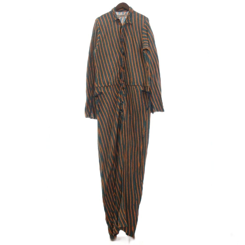 キャピタル kapital オールインワン つなぎ ロング ニット ストライプ S オレンジ 緑 グリーン