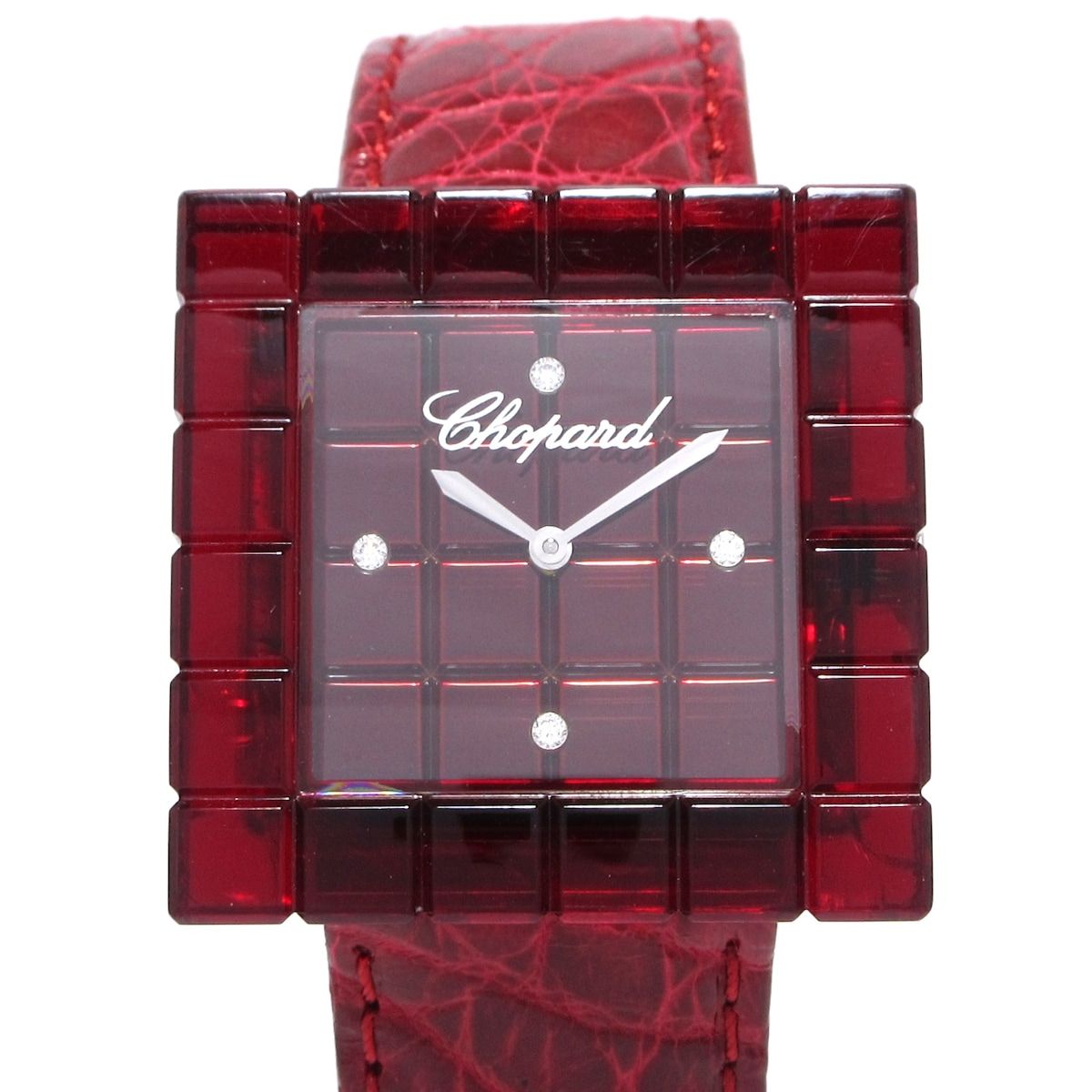 Chopard ショパール 腕時計 アイスキューブ ビーマッド 12|7780 レディース 4Pダイヤ|クロコベルト| ボルドー