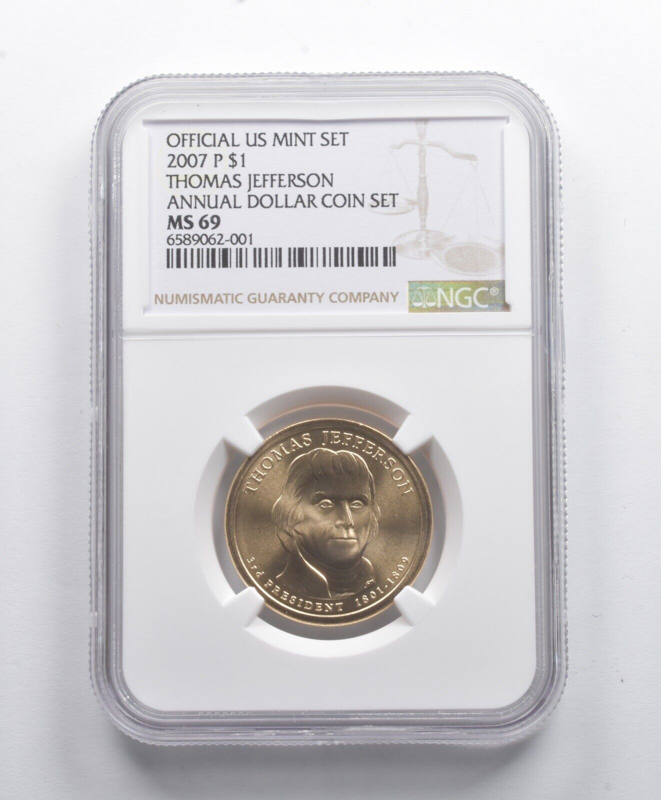 MS69 2007P トーマス ジェファーソン大統領記念ドル硬貨セット NGC