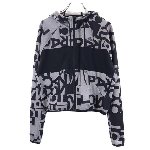 アディダス フード付き トレーニング ロゴプリント ウェア S 黒×グレー adidas フルジップ パーカー レディース 古着 221112 【PD】