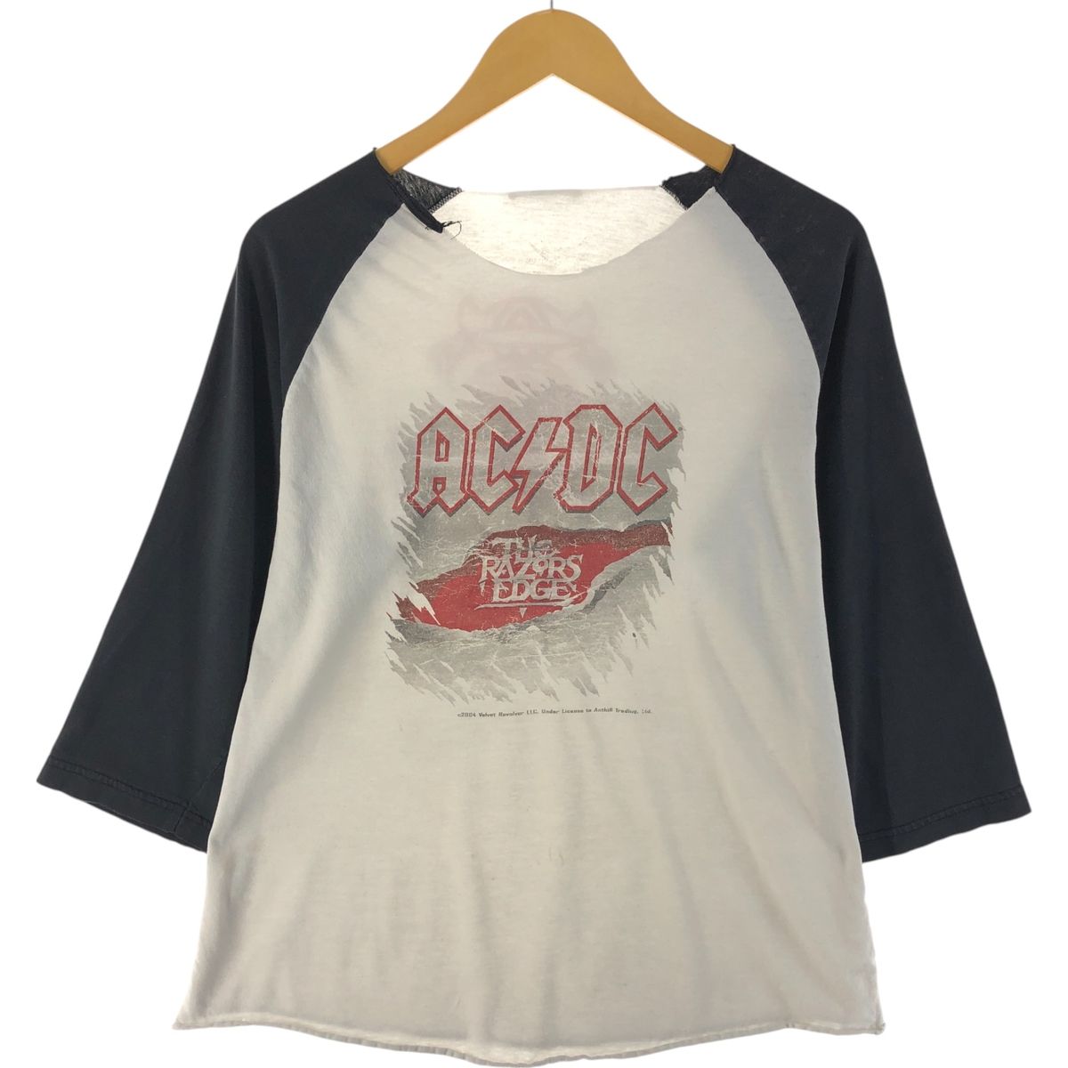 古着 00年代 AC|DC エーシーディーシー カットオフ 七分袖 ラグラン バンドTシャツ バンT レディースXL相当|eaa537211
