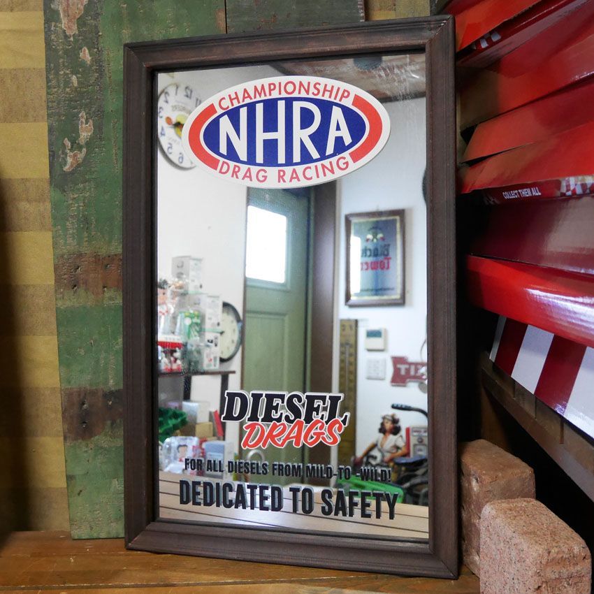 NHRA ウッド パブミラー DRAG RACE インテリア ウォールミラー 鏡 ナショナル・ホット・ロッド・アソシエーション WOOD PUBMIRROR