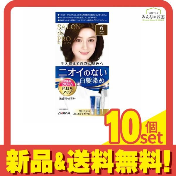 サロンドプロ 無香料ヘアカラー 早染めクリーム 白髪用 6 ダークブラウン [1剤40g+2剤40g] 1個 10個セット まとめ売り