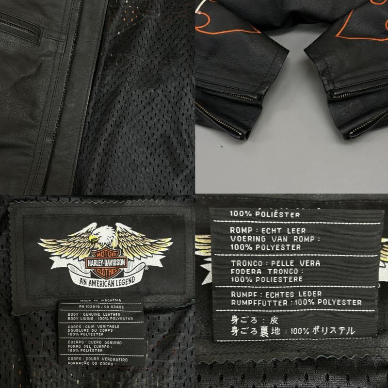 HARLEY DAVIDSON シングルライダース 刺繍バックロゴ サイズL アラメダ・レザー・バイカージャケット -ハーレーダビッドソン