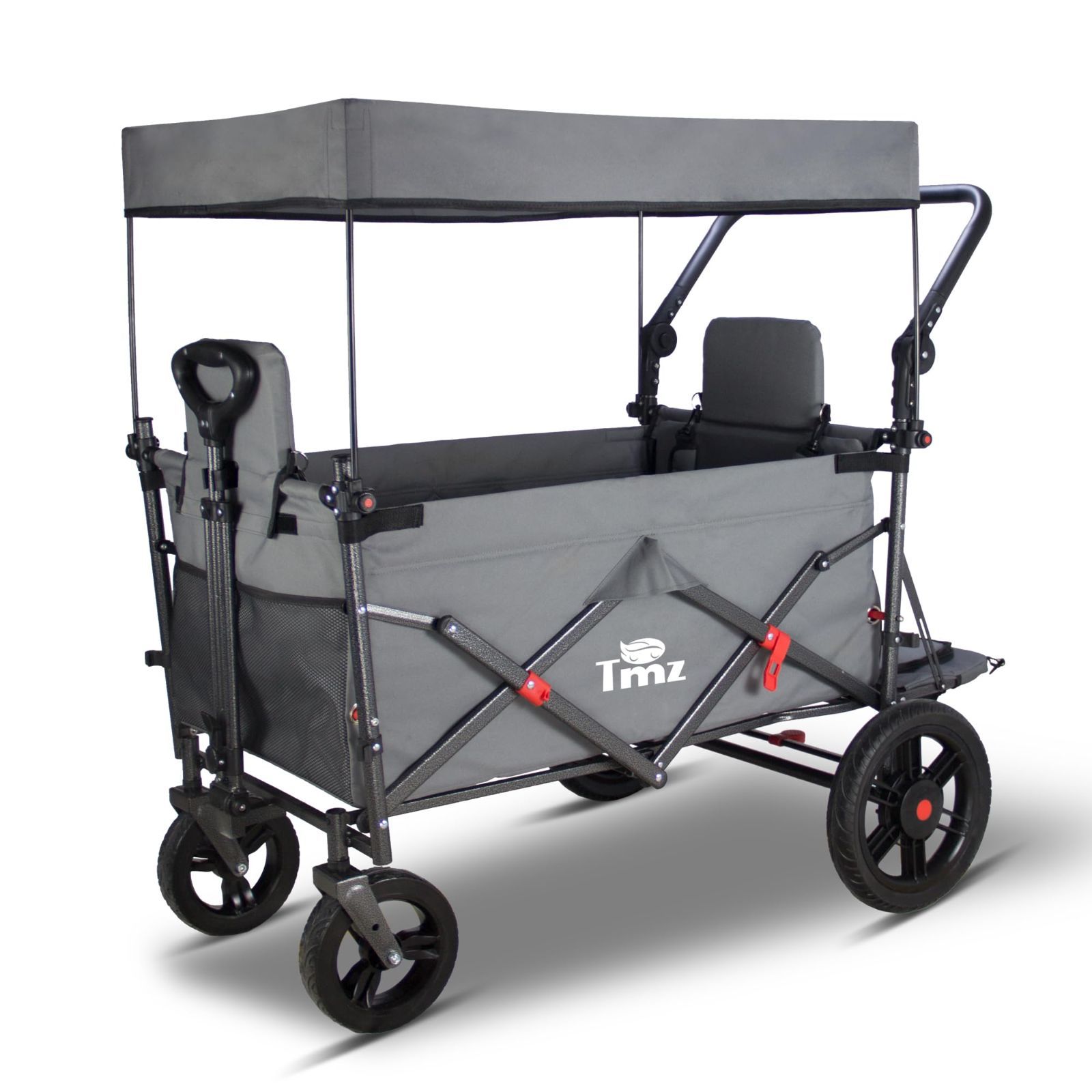 キャリーワゴン 折りたたみ式 アウトドアワゴン シートとシートベルト付き多機能カート 荷室拡張 フロントハンドル リアプッシュハンドル 四輪取り外し ストッパー付き TMZ 耐荷重120kg グレー