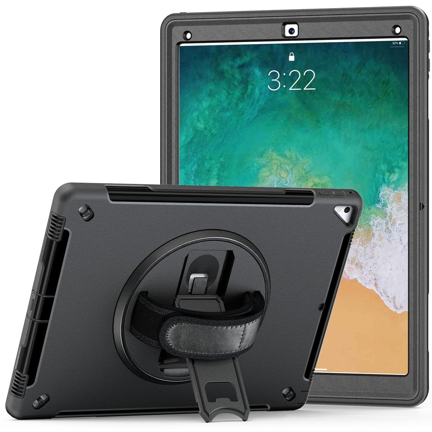 FINON iPad Pro 12.9 ケース 第2世代 2017 | 第1世代 2015 用 iPad 12.9 ケース iPad Pro 12.9 iPad 12.9 タブレットケース タブレット カバー ペンホルダー ハンドストラップ 耐衝撃 防