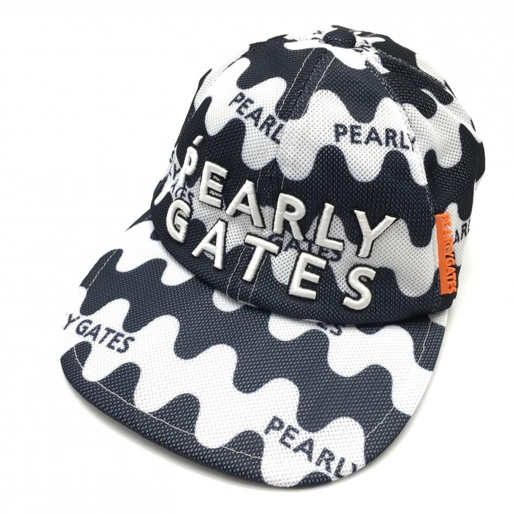 【即決】PEARLY GATES パーリーゲイツ 平つばキャップ SAVE ネイビー系 FR [240001254895]【中古】メンズ パーリーゲイツ PEARLYGATES キャップ 総柄 キャップ帽子 フラット