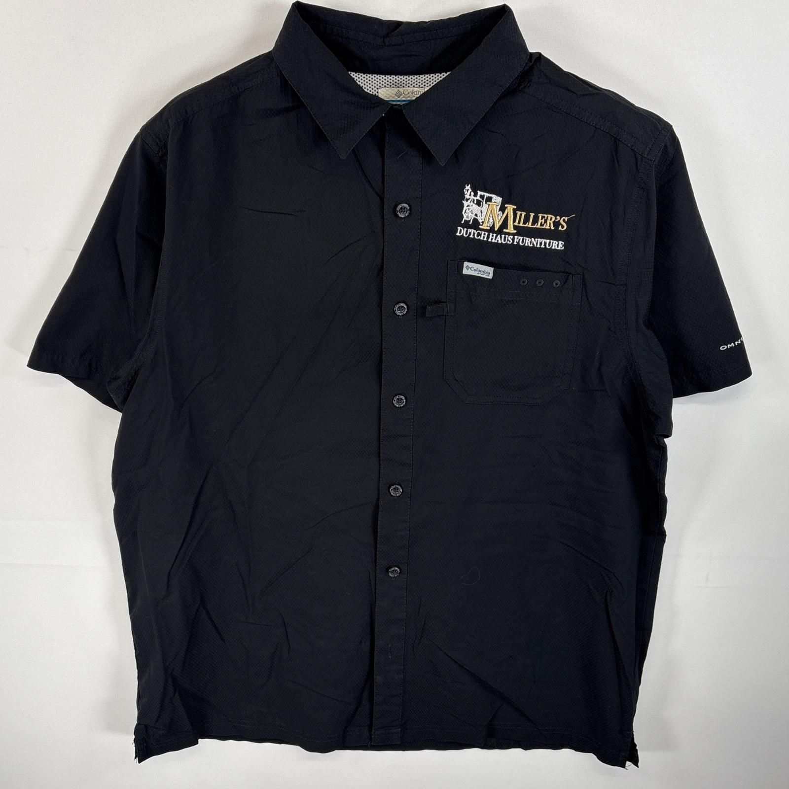 古着 コロンビア Columbia 半袖シャツ PFG ワンポイント ロゴ アクションプリーツ M  ブラック 無地 メンズ