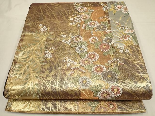洒落袋帯 全通 鮮やか 細かな絣柄 正絹 AO-2684 平和屋着物◎六通柄袋帯 唐織 清少錦 孔雀更紗花文 金糸 正絹