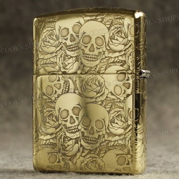 Zippo 未使用新品 シルバー艶消し迷彩 ドクロ柄 ドクロネックレス付 imgrc0083812215.jpg