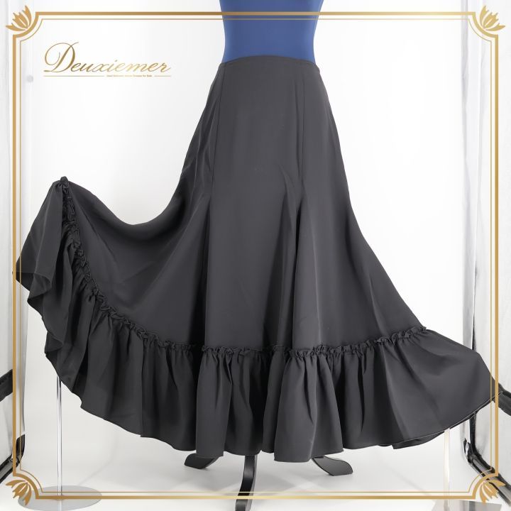 フラメンコ 衣装 ファルダ ブラック系 CANELA PURA スカート ペチコート スカート 黒 無地 シンプル ボランテ 重ね着 ダンス衣装 発表会 フリル
