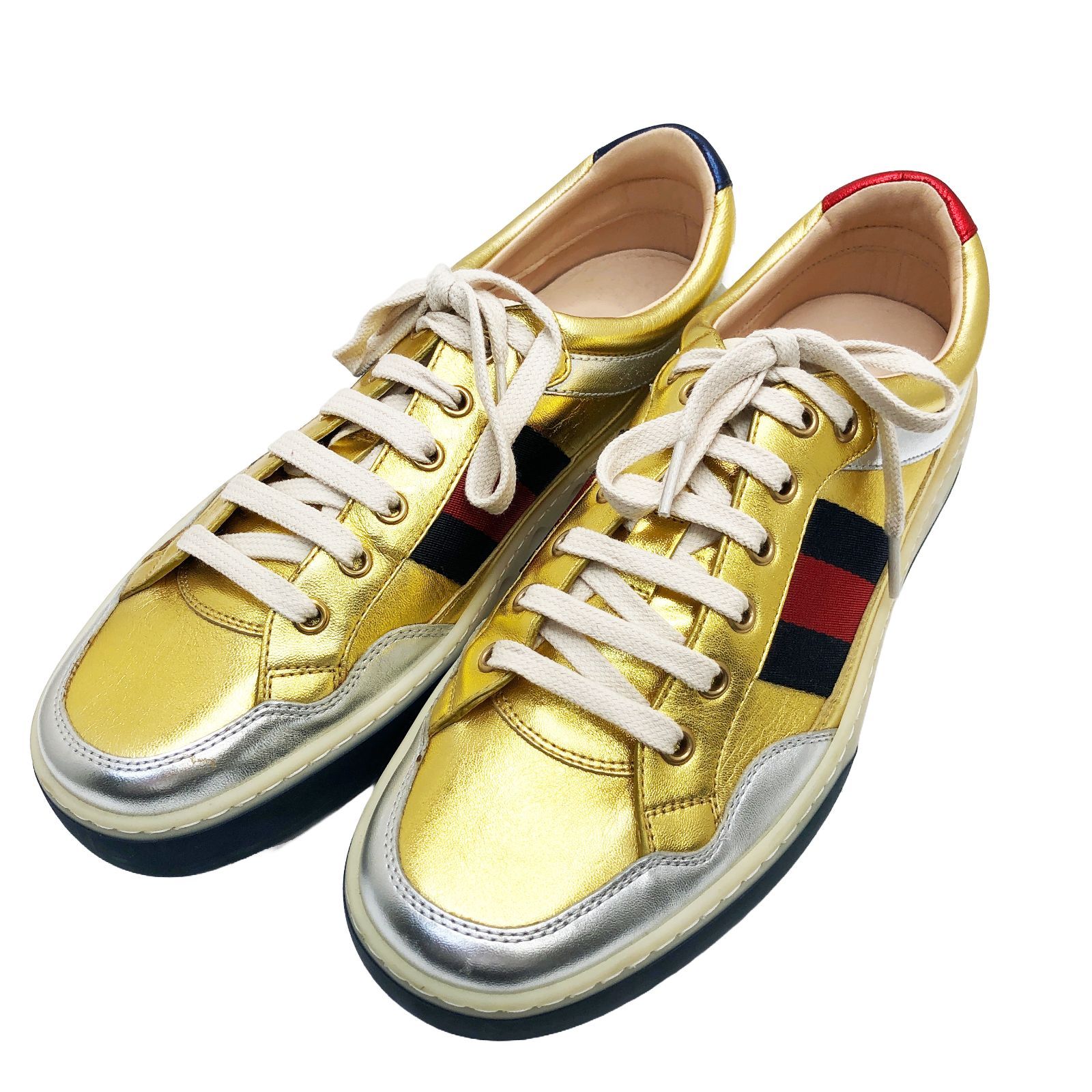 GUCCI グッチ Sherry Line Metallic Leather Low-Cut Sneaker Gold シェリーライン メタリック レザー  ローカット スニーカー ゴールド 494762 - メルカリ