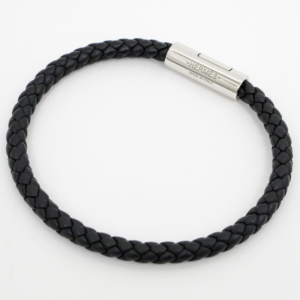名東】エルメス ゴリアテ レザー 編み込み ブレスレット ブラック