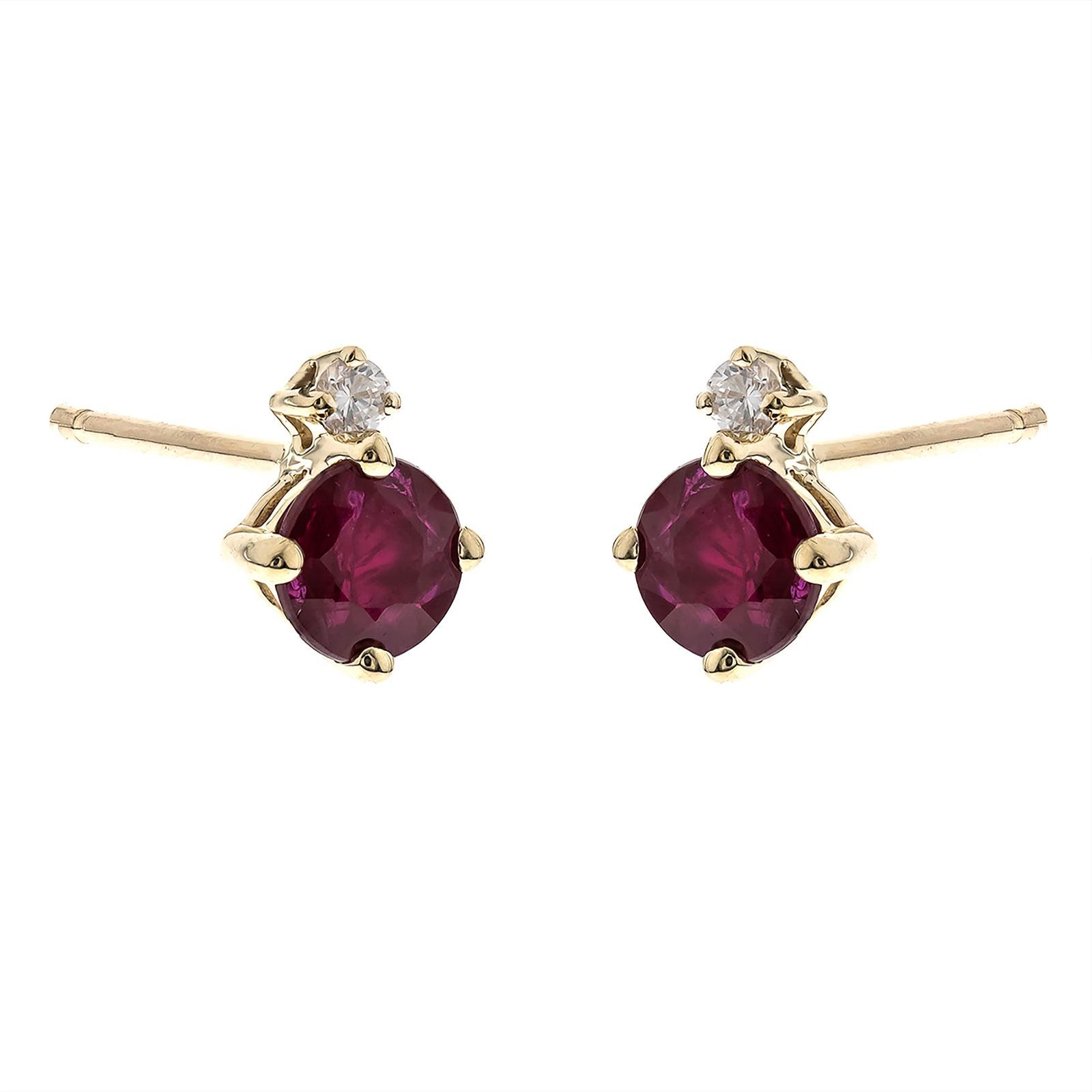 在庫処分 Grace - 10kイエローゴールドモザンビーク女性用ダイヤモンド付き本物のルビーイヤリング|倫理的に 本物で 有機的に調達した 丸カット 形のルビー手作りのジュエリーのための|女性のためのルビーイヤリング Gin