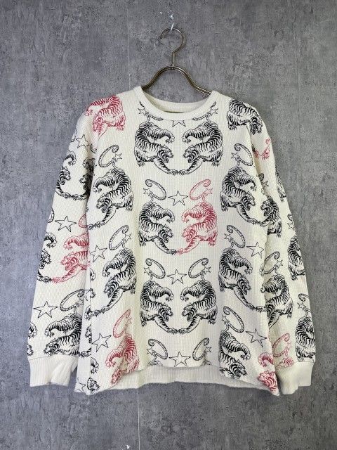 CORTEIZ ｺｰﾃｲｽﾞ ﾜｯﾌﾙ Tｼｬﾂ ｶｯﾄｿｰ ﾛﾝT 虎 TIGER 総柄 長袖 ﾎﾜｲﾄ S 33937720