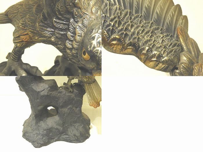 鉄？ 金属製 オブジェ 置き物 2体付き ◇ 鷹 ? 鷲 ? 鳥 猛禽類