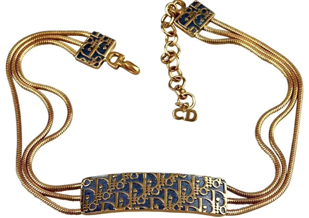 超 ◆クリスチャンディオールChristianDiorヴィンテージトロッターDIORロゴネックレスチョーカーゴールド金具刻印あり