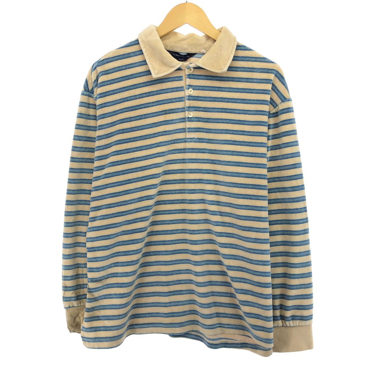 古着 80年代 ジェイシーペニー J.C.Penney ベロア 長袖 ボーダー ポロシャツ メンズXL相当 ヴィンテージ/eaa487414