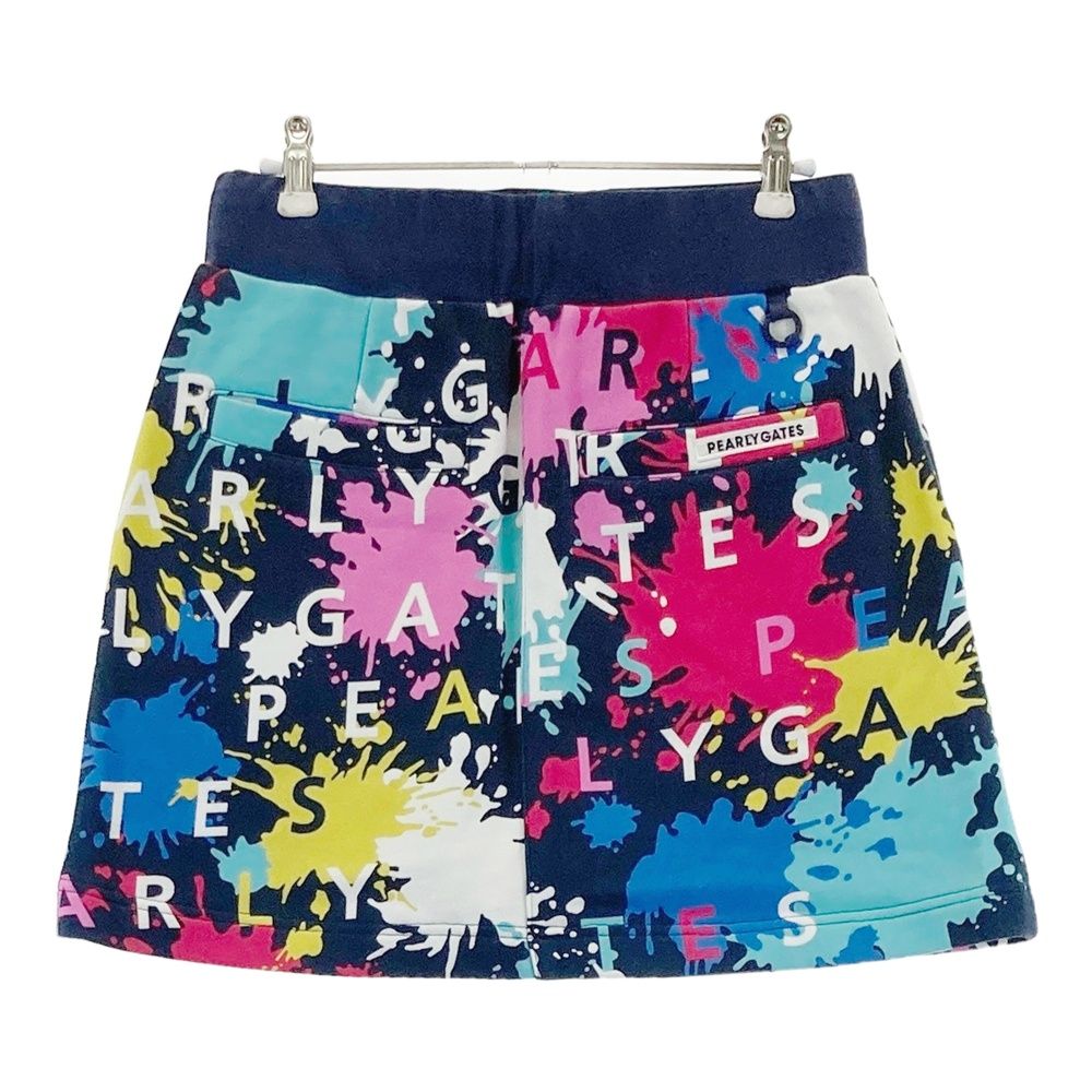 【人気新作】 サイズ 1 PEARLY GATES パーリーゲイツ 055-2134016 裏起毛 ストレッチスカート ペイント 総柄 ネイビー系 240101521289 ゴルフウェア レディース ストスト 安い！かわいい！