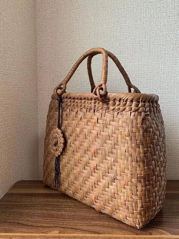 山葡萄 手作り 山葡萄かごバッグ 花編み 内布あり 山葡萄籠バッグ 内布