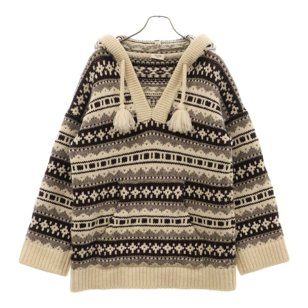 CELINE セリーヌ 21AW Baja fair isle Shetland wool hoodie バハ フェアアイルシェトランド ウール ニットフーディー アイボリー/ブラウン 2A80R1070 CELINE (セリーヌ) 21AW Baja fair isle Shetland wool hoodie バハ
