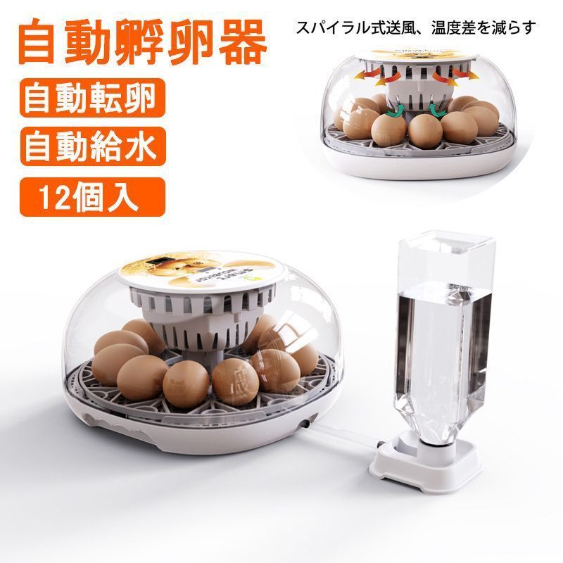 自動孵卵器 ふ卵器 温度表示 自動転卵|加湿 鶏卵12個入卵 ニワトリ ウズラ ガチョウの卵など 定温ふ卵機 孵化器 孵化装置 ホワイト kkkanp