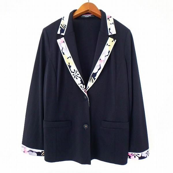 anc レオナール LEONARD ジャケット L 濃紺 マルチ 柄 レディース
