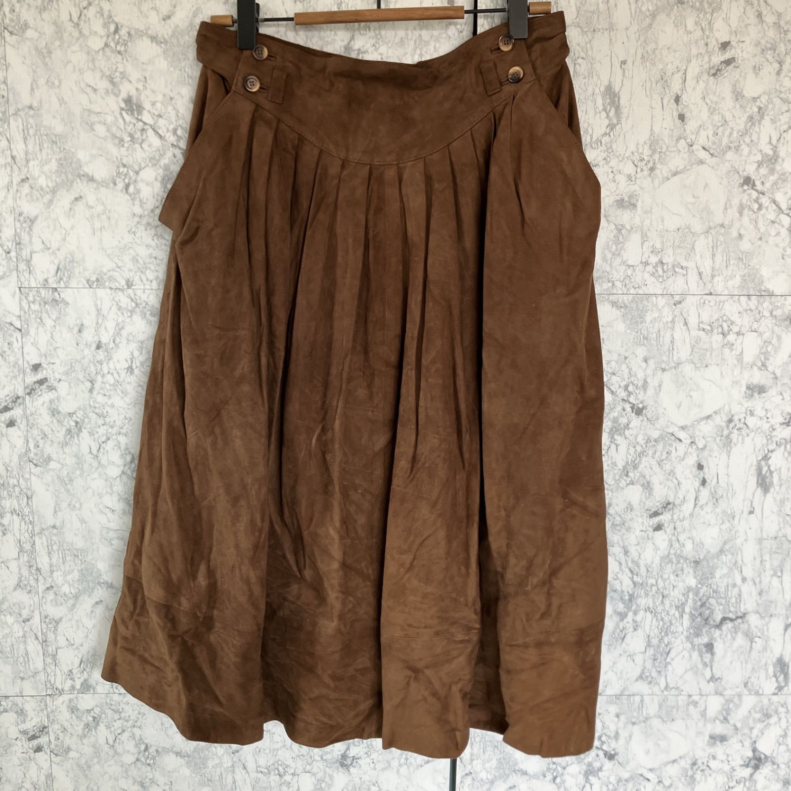 CORDIER コルディア フ スカート 9 ブラウン 茶色 羊皮 レザー スエード 膝丈 秋冬 大人上品