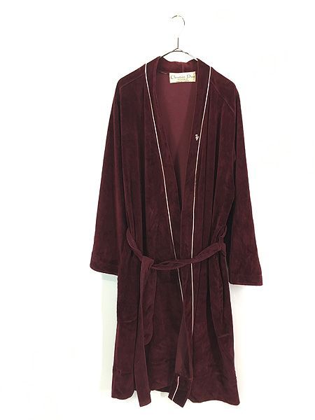 古着 80s Canada製 Christian Dior ワンポイント ベロア ベルべット ガウン コート One Size 