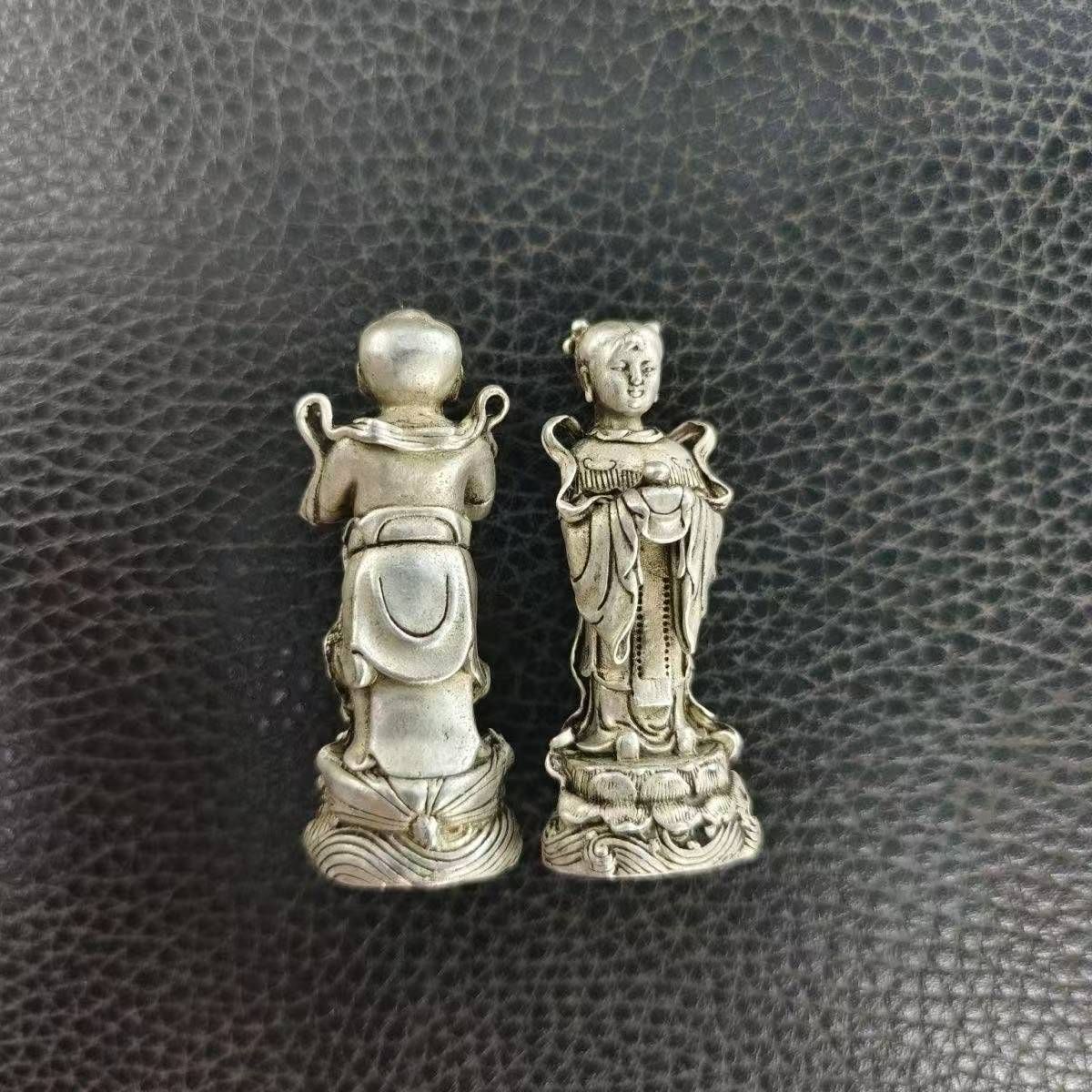 銅器 善財 童子 龍女 仏像一対 工芸品 美術品 置物 銅器 善財 童子 龍女 仏像一対 工芸品 美術品 置物 銅器 善財