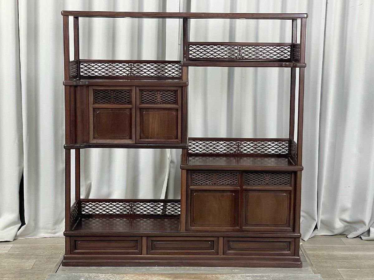 GT50 唐木家具 紫檀材 総無垢 茶棚 水屋 箪笥 違い棚 飾り棚 茶道具 サイドボード 木製 ラック 神奈川県秦野市 A4